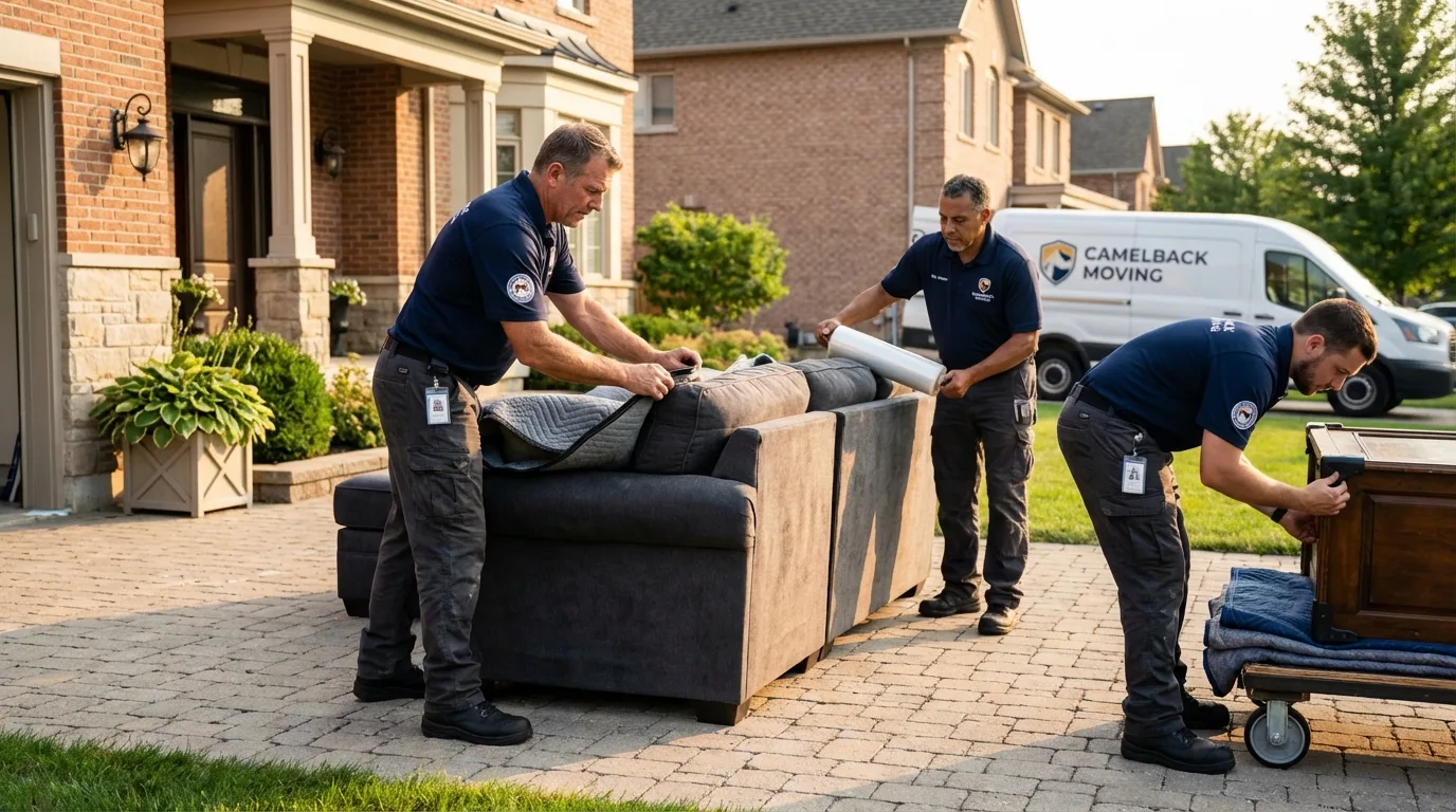 Large estate moving crew wrapping furniture in Belleville, WI