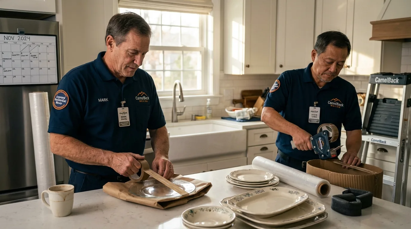 Professional crew packing kitchen dishware in Belleville, WI